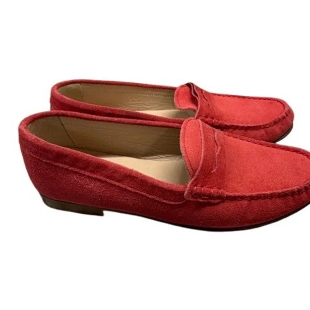 J.Crew Women Red Suede Penny Loafers Made in Italy Size 7 Slip On‎ Shoes